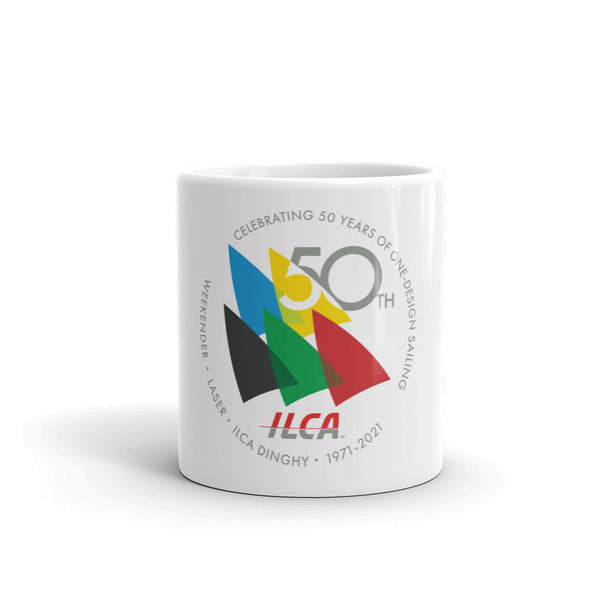 ILCA White glossy mug - Celebrate 50 Years!